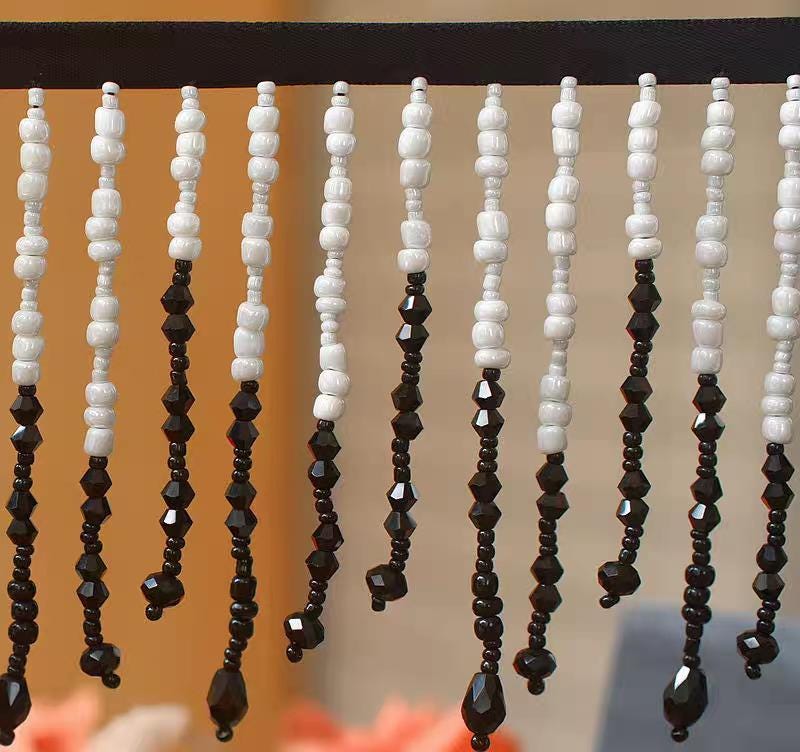 Handmade Black & White Beaded Fringe: Lampshade, Dress, Costume Trim
