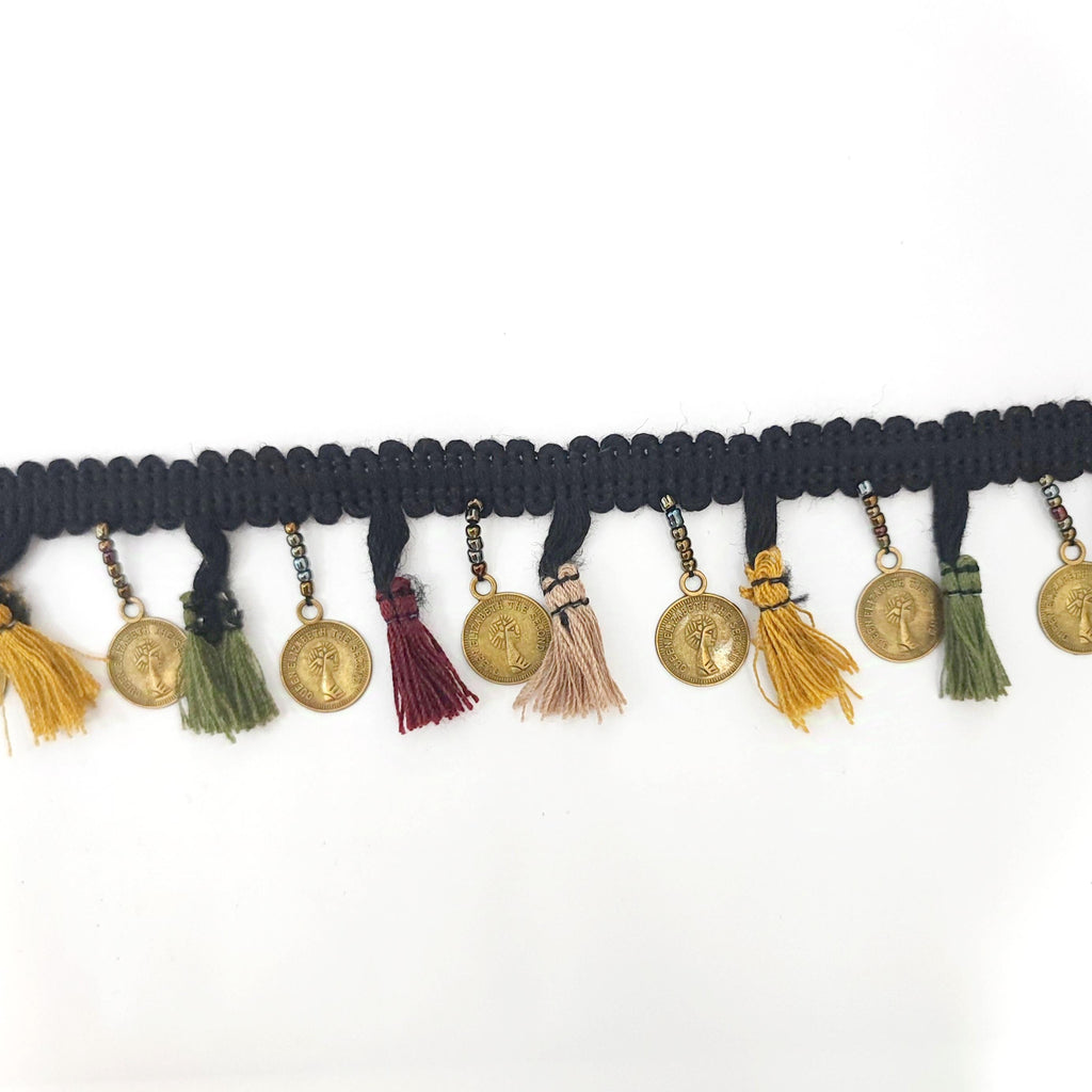Beaded Tassel Fringe: Antique Coins, Colorful Trim, Lampshade Dress Embellishment