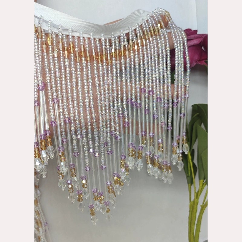 6 Inch Beaded Fringe: Seed Beads, Crystal Beads, Lampshade Trim