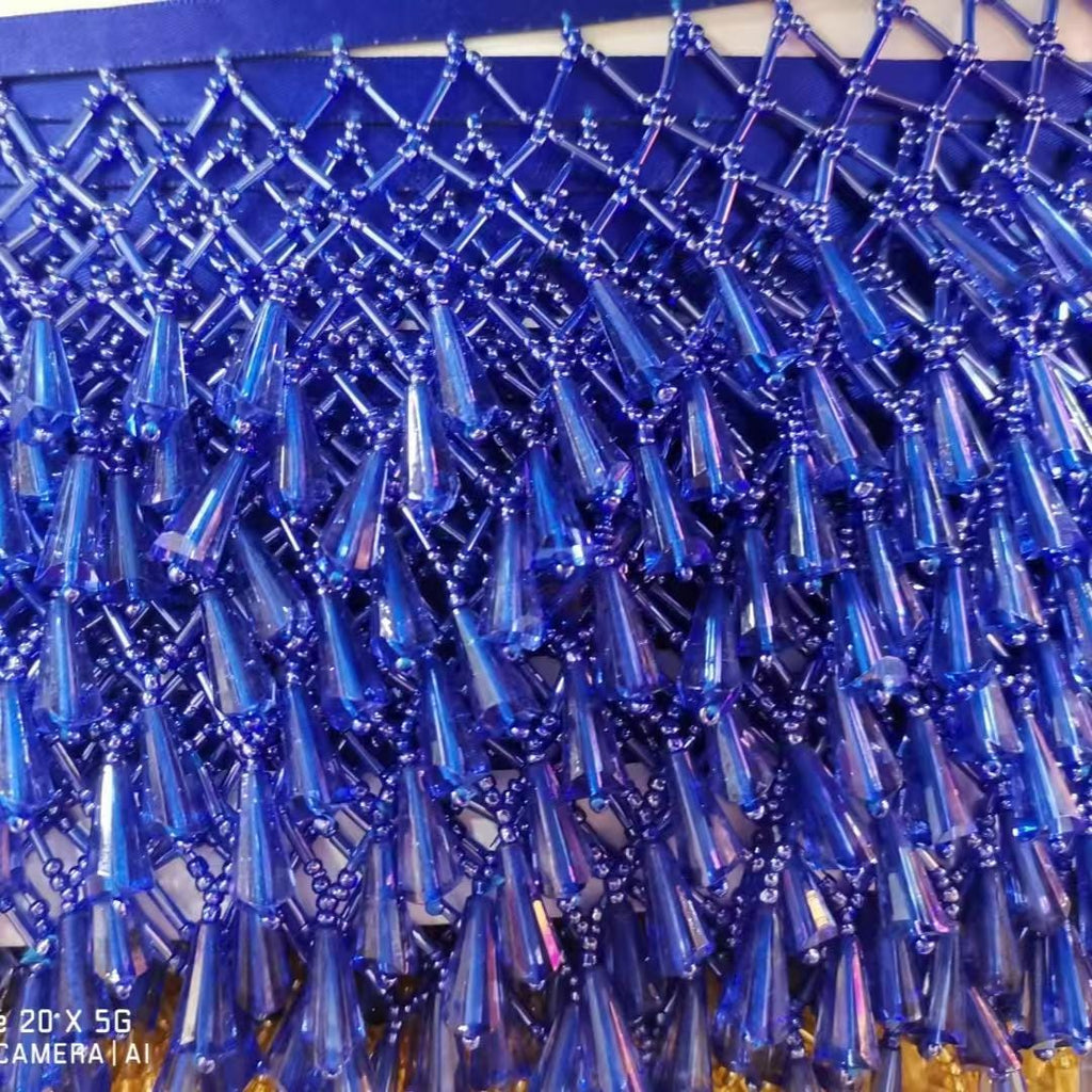 Frange perlée en filet de 6 cm de large, rose, turquoise, transparent, rouge, noir, vert, noir, perles de verre, perles de cristal, frange d'abat-jour perlée