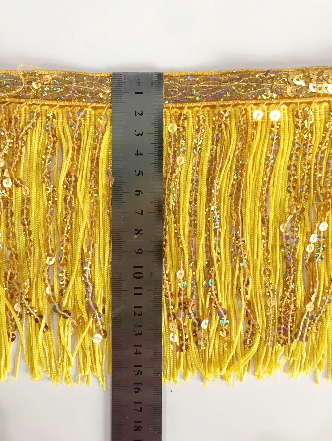 Frange chaînette en polyester de 15 cm (6 pouces) combinée à des paillettes, frange arc-en-ciel, 9 m (10 yards)/couleur