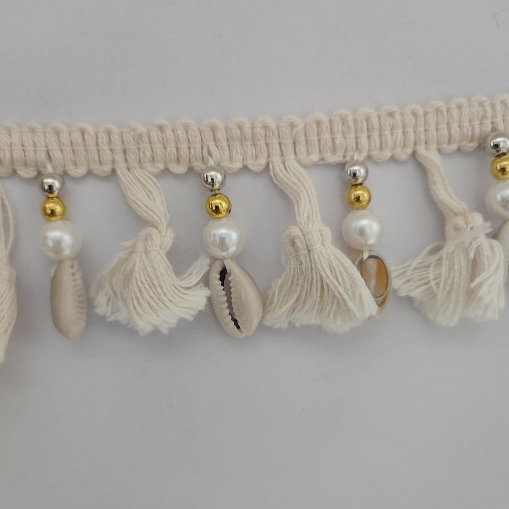 Frange perlée et en coquillage faite main : fournitures de loisirs créatifs (1 m)