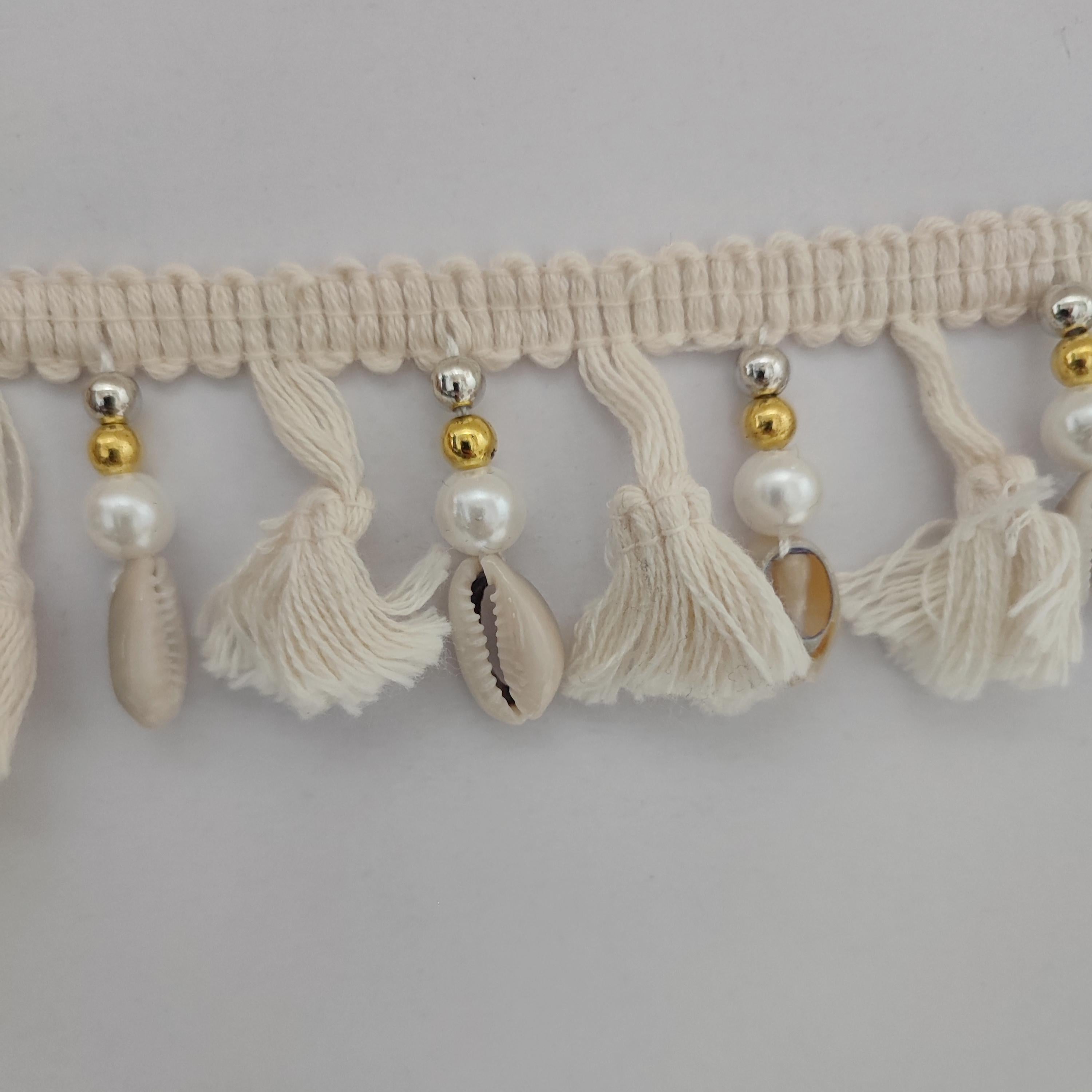 Frange perlée et en coquillage faite main : fournitures de loisirs créatifs (1 m)