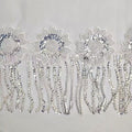 10 yards (9,14 m) de sequins à fleurs perlés de 15 cm de large, franges scintillantes, argent cristal.