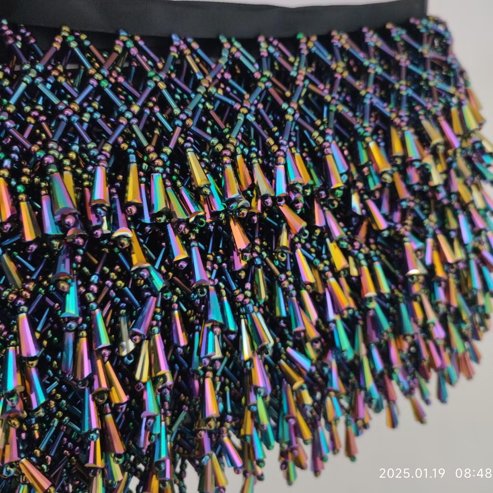 Frange perlée en filet de 6 cm de large, rose, turquoise, transparent, rouge, noir, vert, noir, perles de verre, perles de cristal, frange d'abat-jour perlée