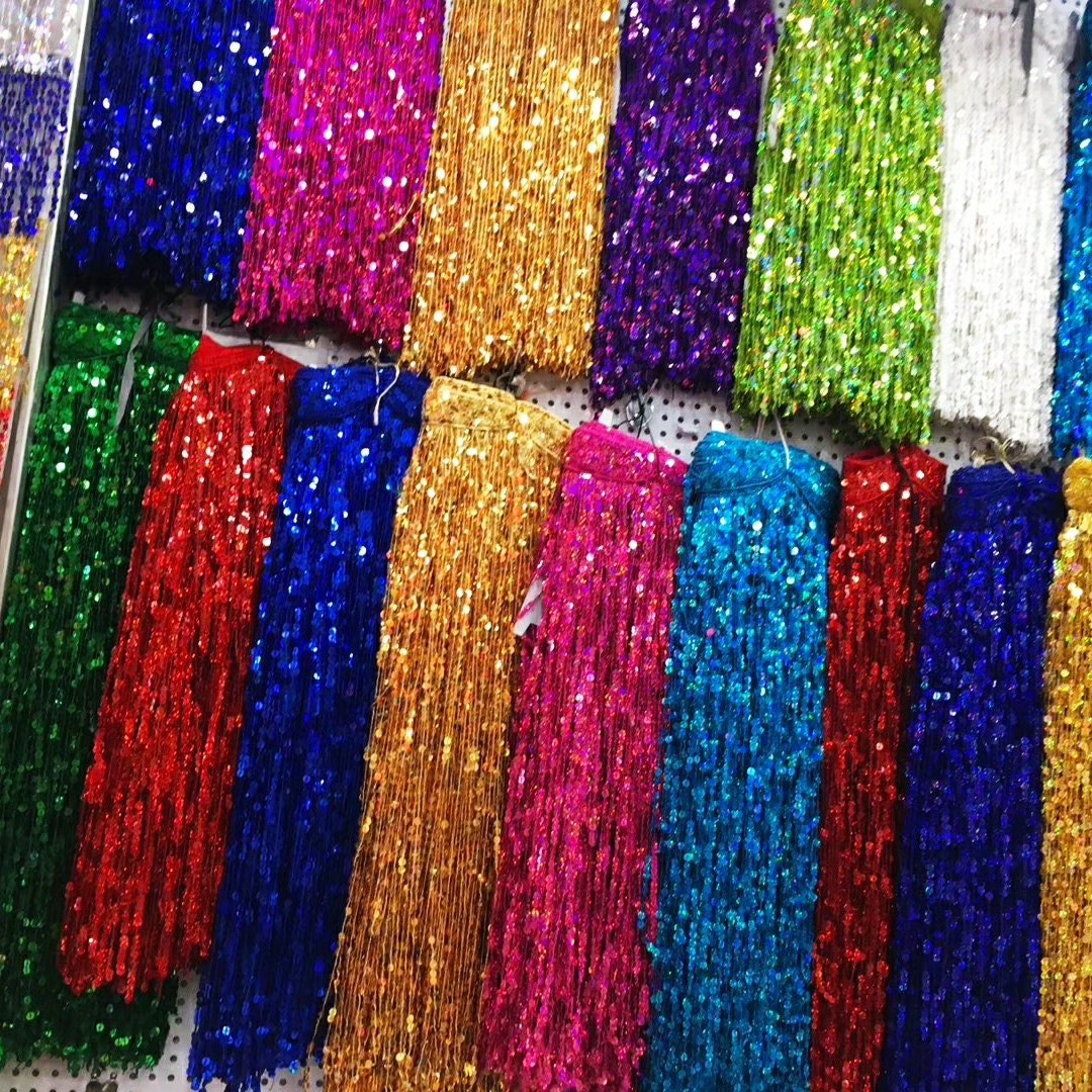 10 yards Sparkle 24 inch Wide  Sequins Fringe, Dress Costume Handbag Boots Curtain Sequins Fringe, 54 different colors, Custom Make Colors