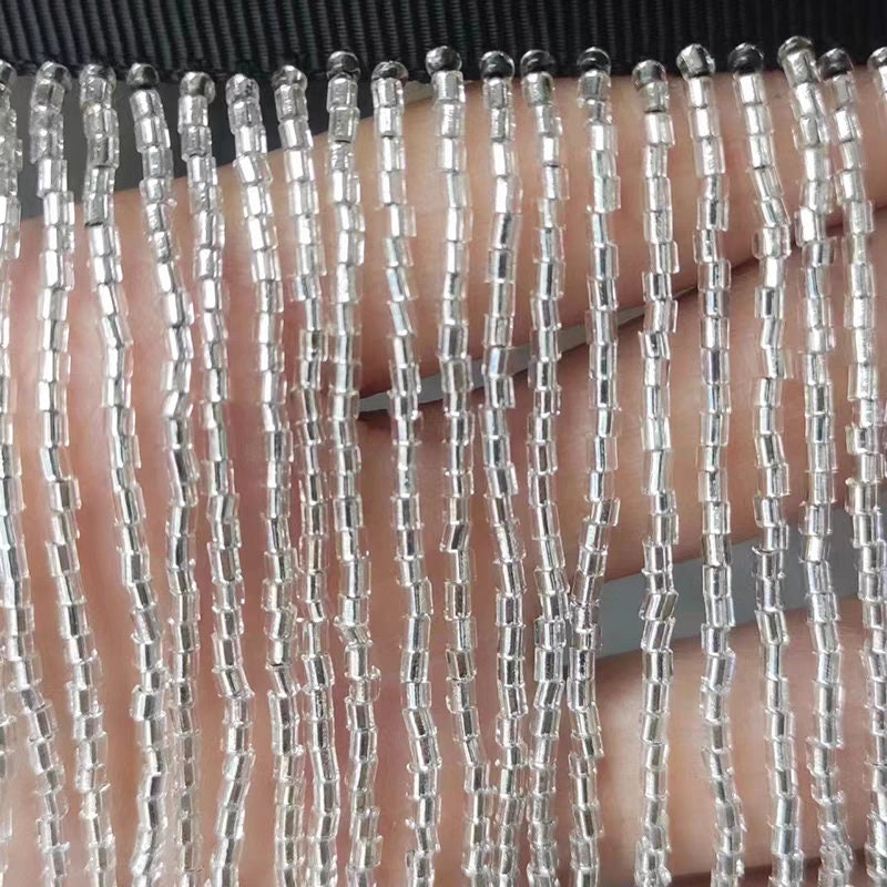 Handmade 90cm Long 10cm Wide Very Thick Shiny Silver Beads Beaded Fringe