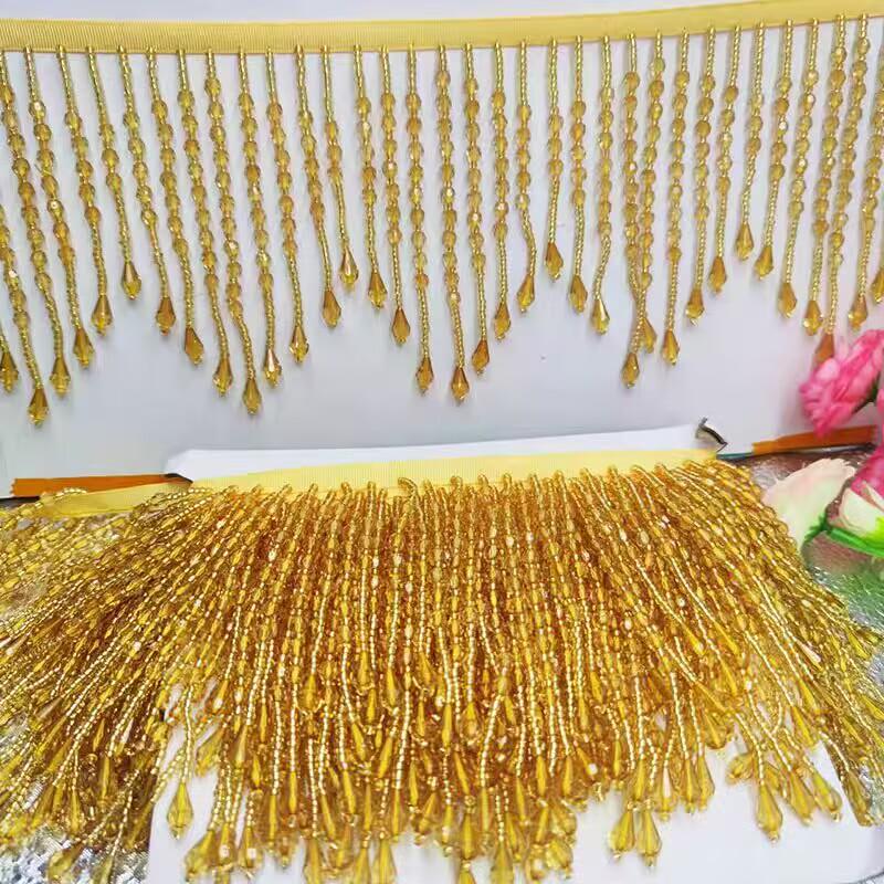 Franges perlées en perles acryliques à chevrons, 90 cm de long x 14 cm de large, pour robe, costume, rideau, abat-jour. Couleurs disponibles : AB transparent, or iris et couleurs personnalisées.