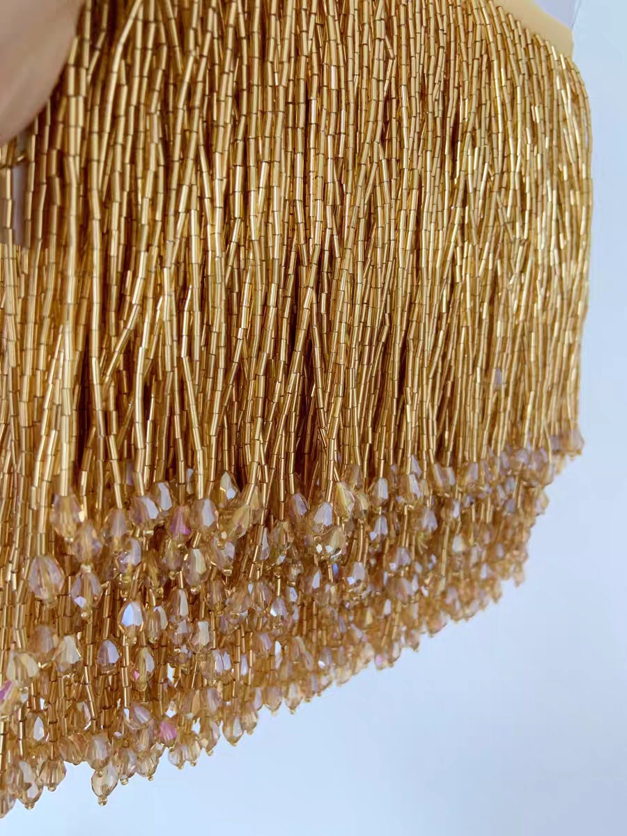 6inch Bugle Beads Crystal Beads Beaded Fringe,Lampshade Fringe,Dancewear Tassle Fringe, Dress Fringe,DIY Sparkle Beaded Fringe, Custom Color