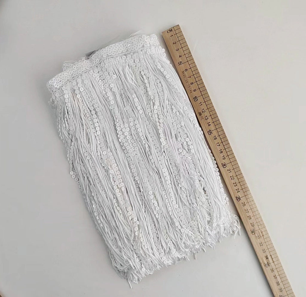 10 yards 12 inch Wide  Sequins fringe Combined with Polyster Fringe, Dress Costume Handbag Boots Lampshade Curtain Fringe, 8 Colors