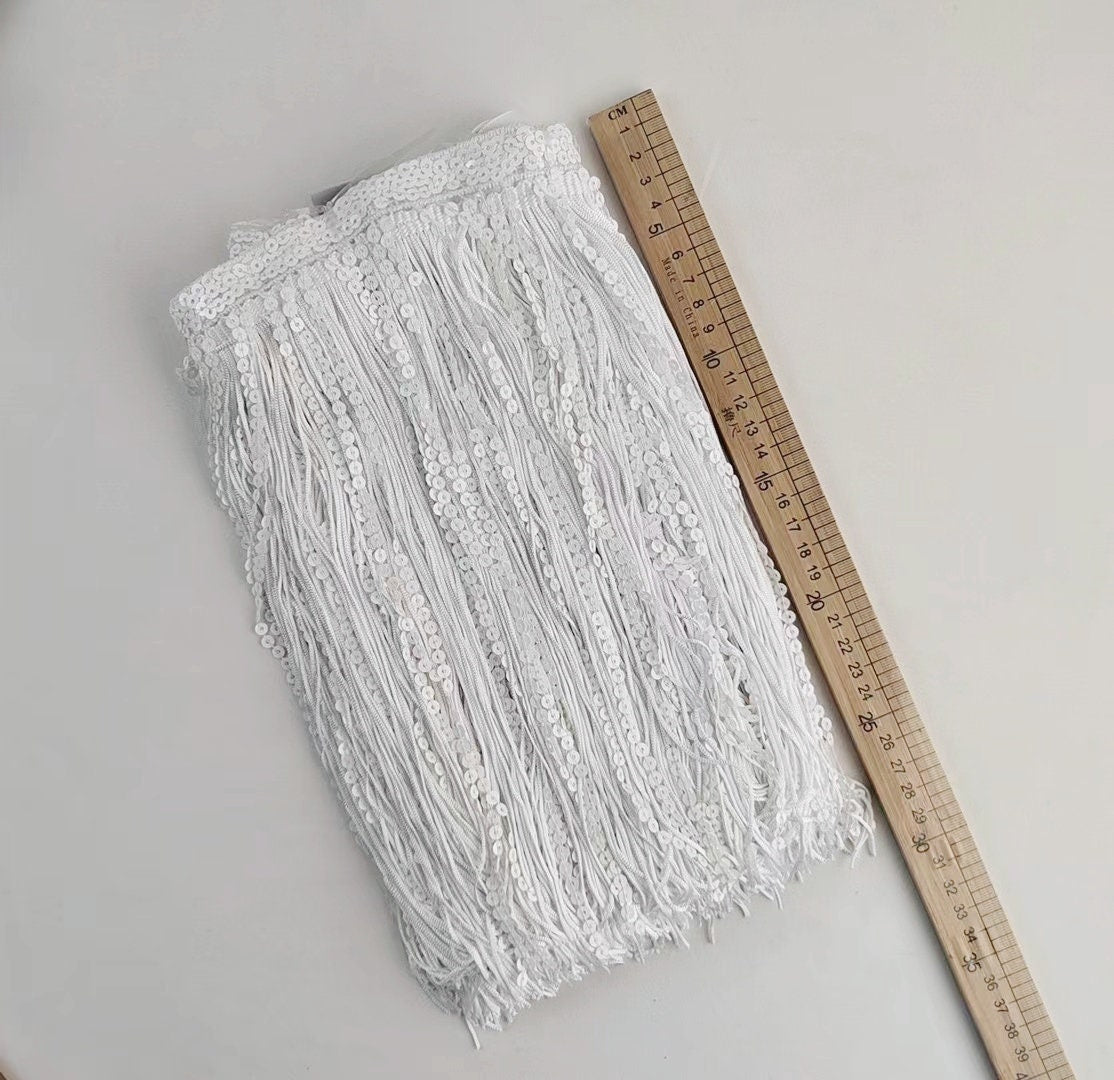 10 yards 12 inch Wide  Sequins fringe Combined with Polyster Fringe, Dress Costume Handbag Boots Lampshade Curtain Fringe, 8 Colors