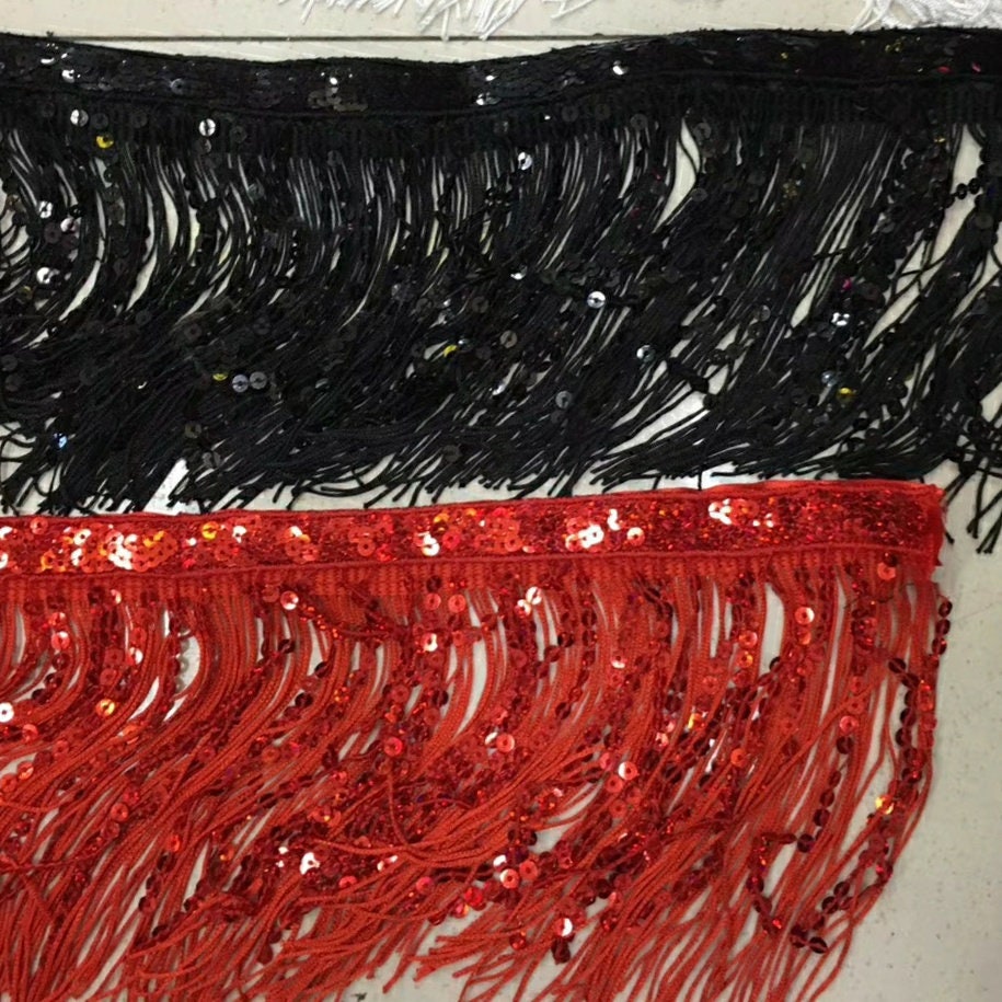 Frange chaînette en polyester de 15 cm (6 pouces) combinée à des paillettes, frange arc-en-ciel, 9 m (10 yards)/couleur