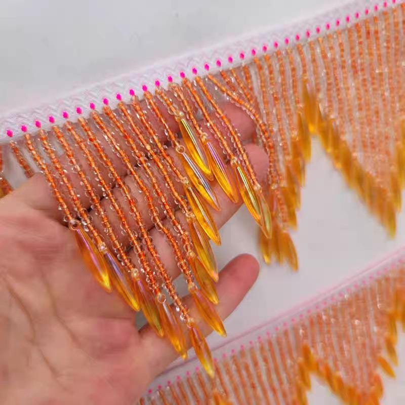 Frange à perles orange faite à la main : bordure d’abat-jour de 10 cm de large et 90 cm de long.