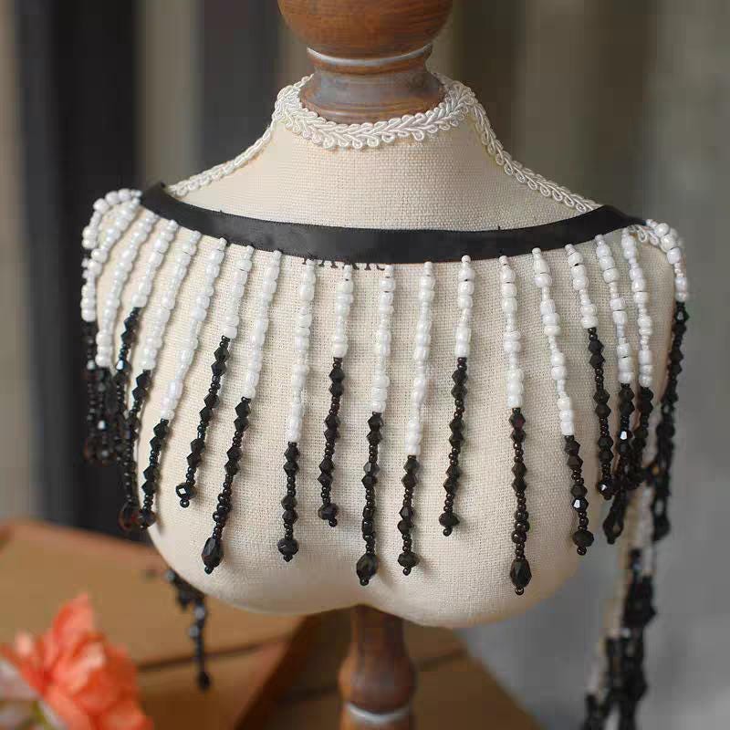 Handmade Black & White Beaded Fringe: Lampshade, Dress, Costume Trim