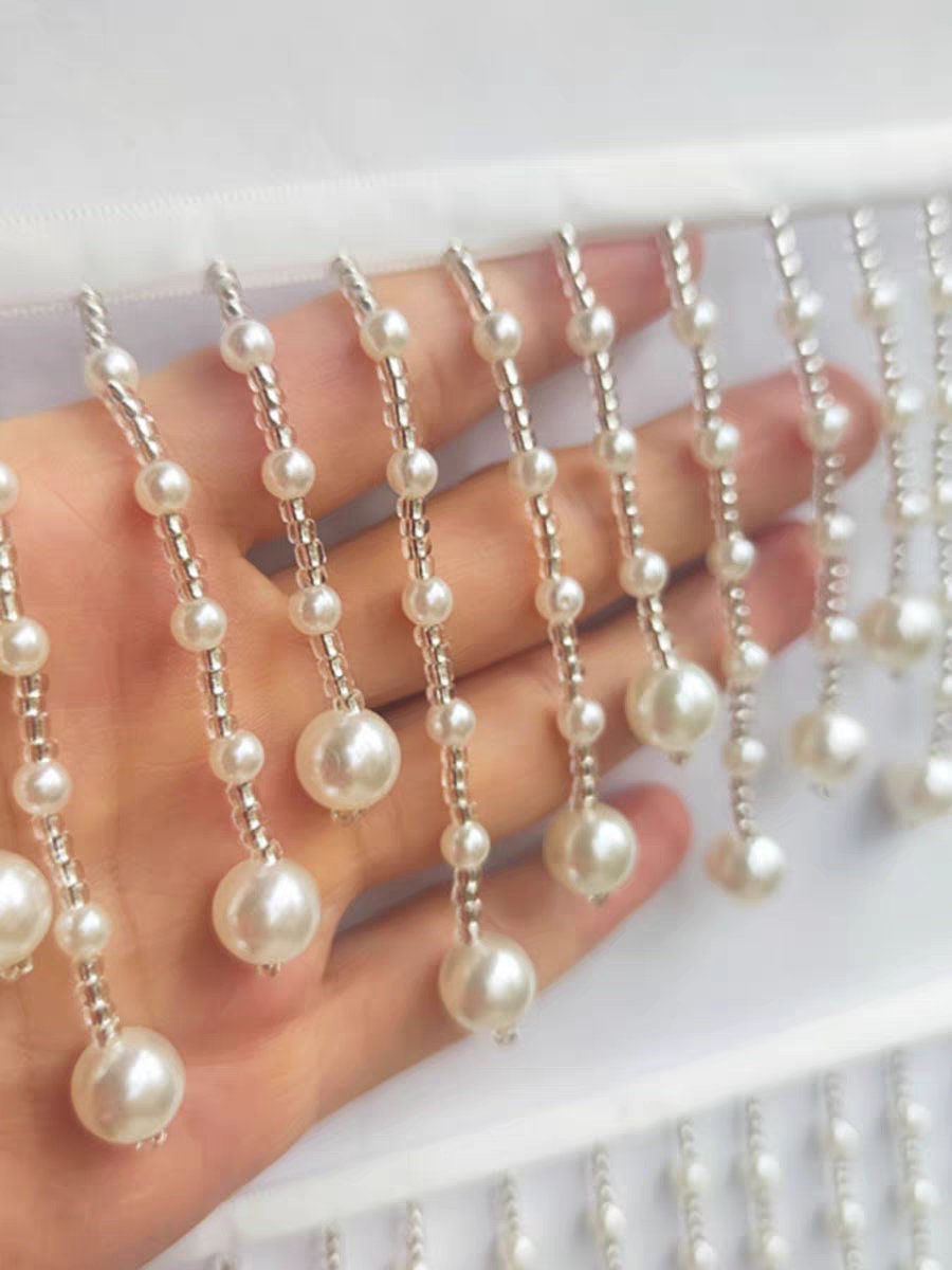 Frange perlée faite à la main : garniture pour robe de mariée à faire soi-même, décoration d’abat-jour (90 cm)