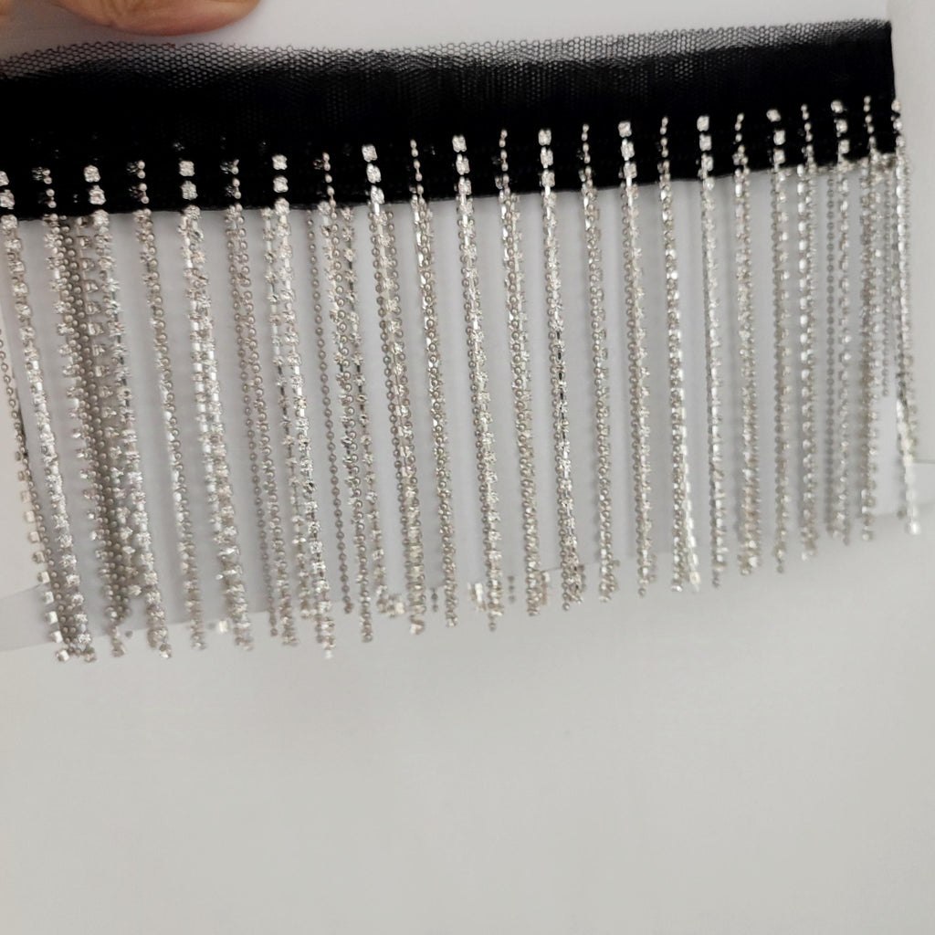 Franges en strass scintillants : Pompons pour robes de haute couture (9 cm de large)