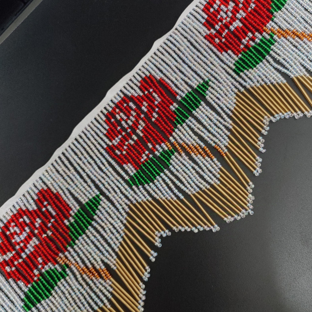 Handmade 74cm Long 15cm Wide Rose Pattern Flora Beaded Fringe, Curtain Table Runner Fringe, Lampshade Fringe, DIY Craft Rose Bead Fringe