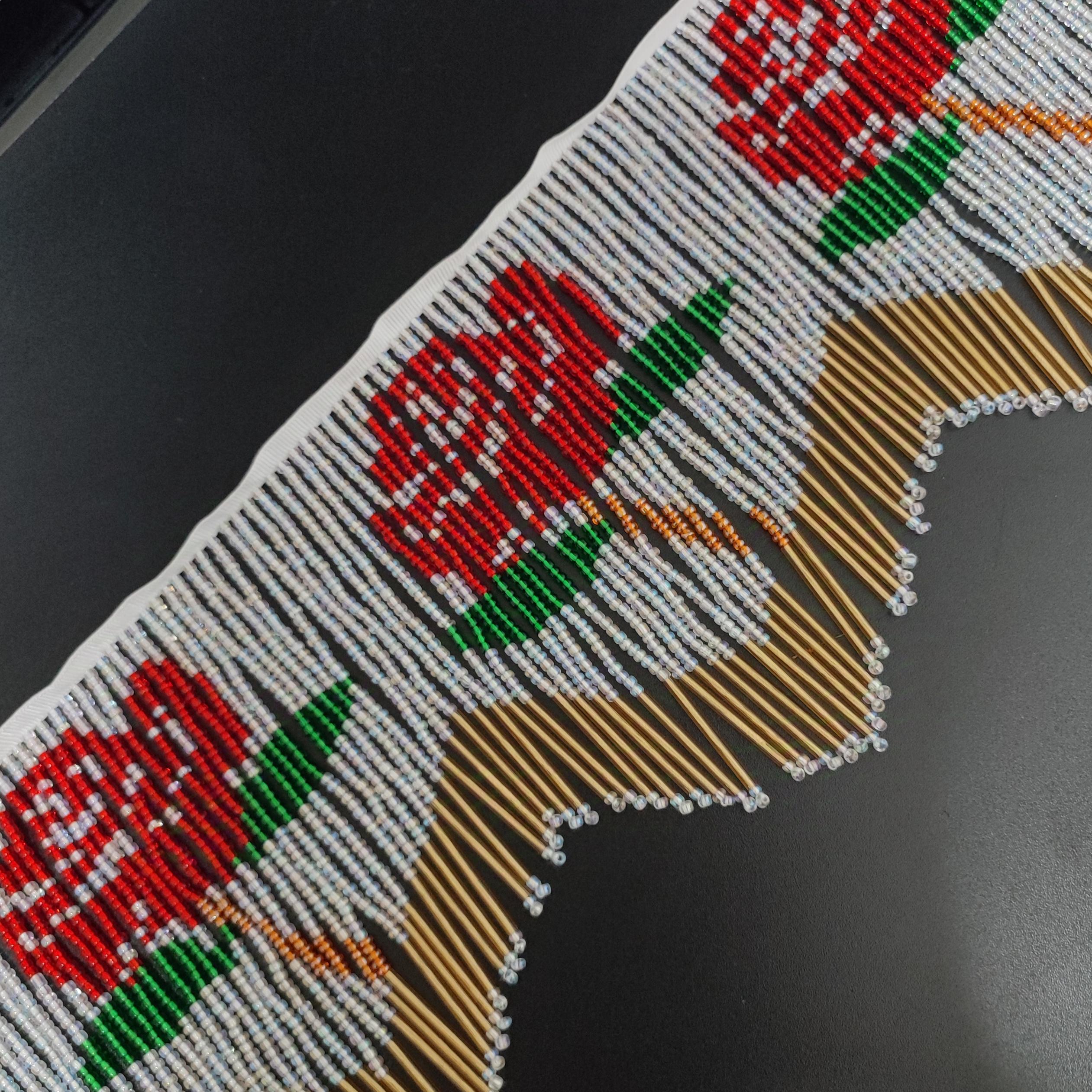 Handmade 74cm Long 15cm Wide Rose Pattern Flora Beaded Fringe, Curtain Table Runner Fringe, Lampshade Fringe, DIY Craft Rose Bead Fringe