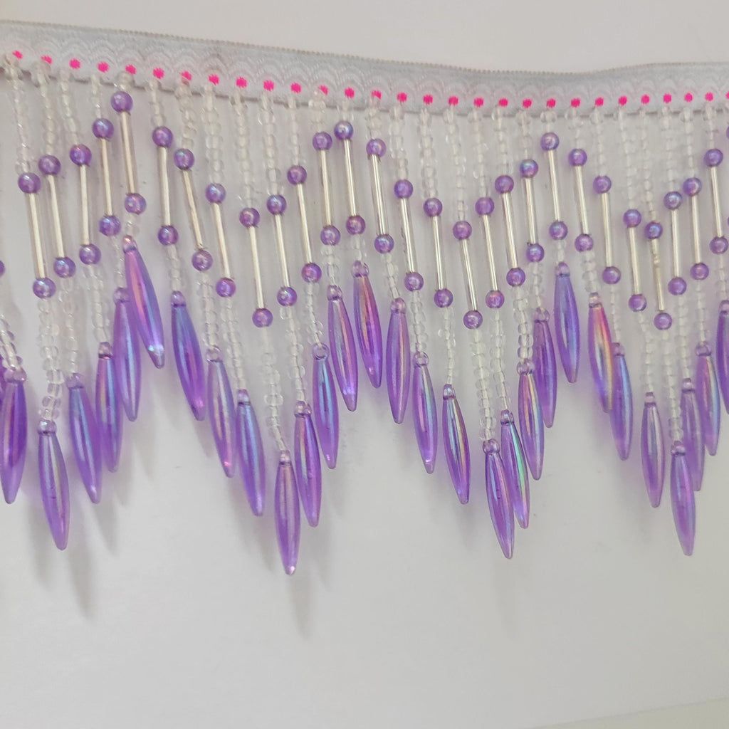 1 meter Long 4-inch Wide Handmade Purple Beaded Chevron Fringe, Lampshade Trim, DIY Decorative Ornaments