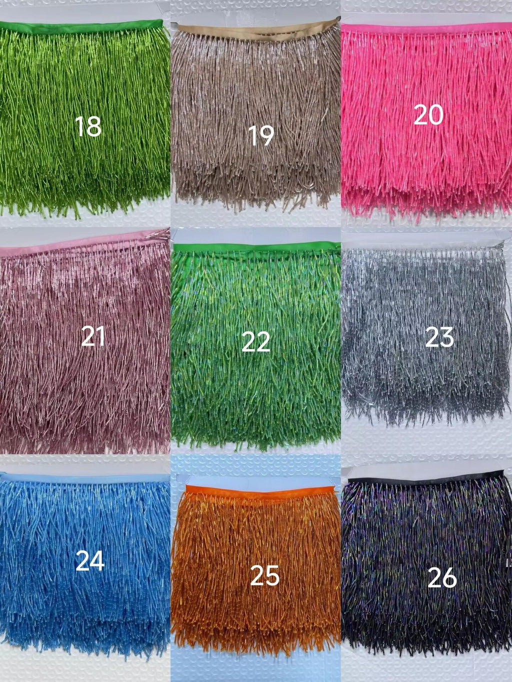 Bordure à franges de perles tubulaires, couleurs personnalisées, 15 cm de large, 9 m