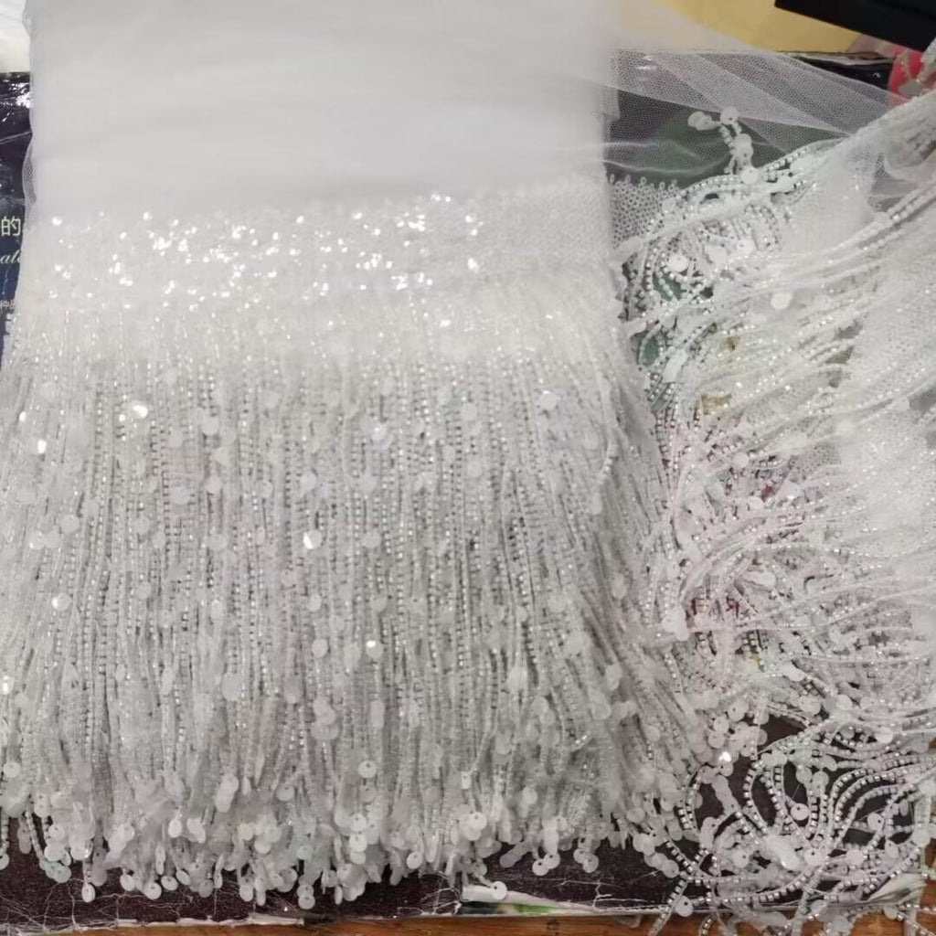 Sequins Beads Fringe: 6-inch Wide Dress Costume Trim (10 Yards)