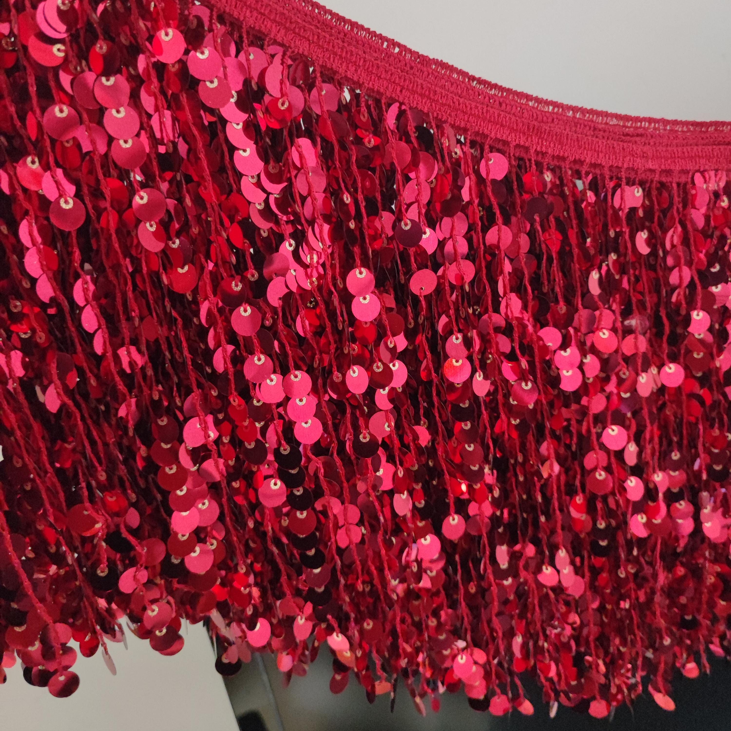 Frange à paillettes de 23 cm : argent, or, prune, bleu, noir, rouge - 4,5 m