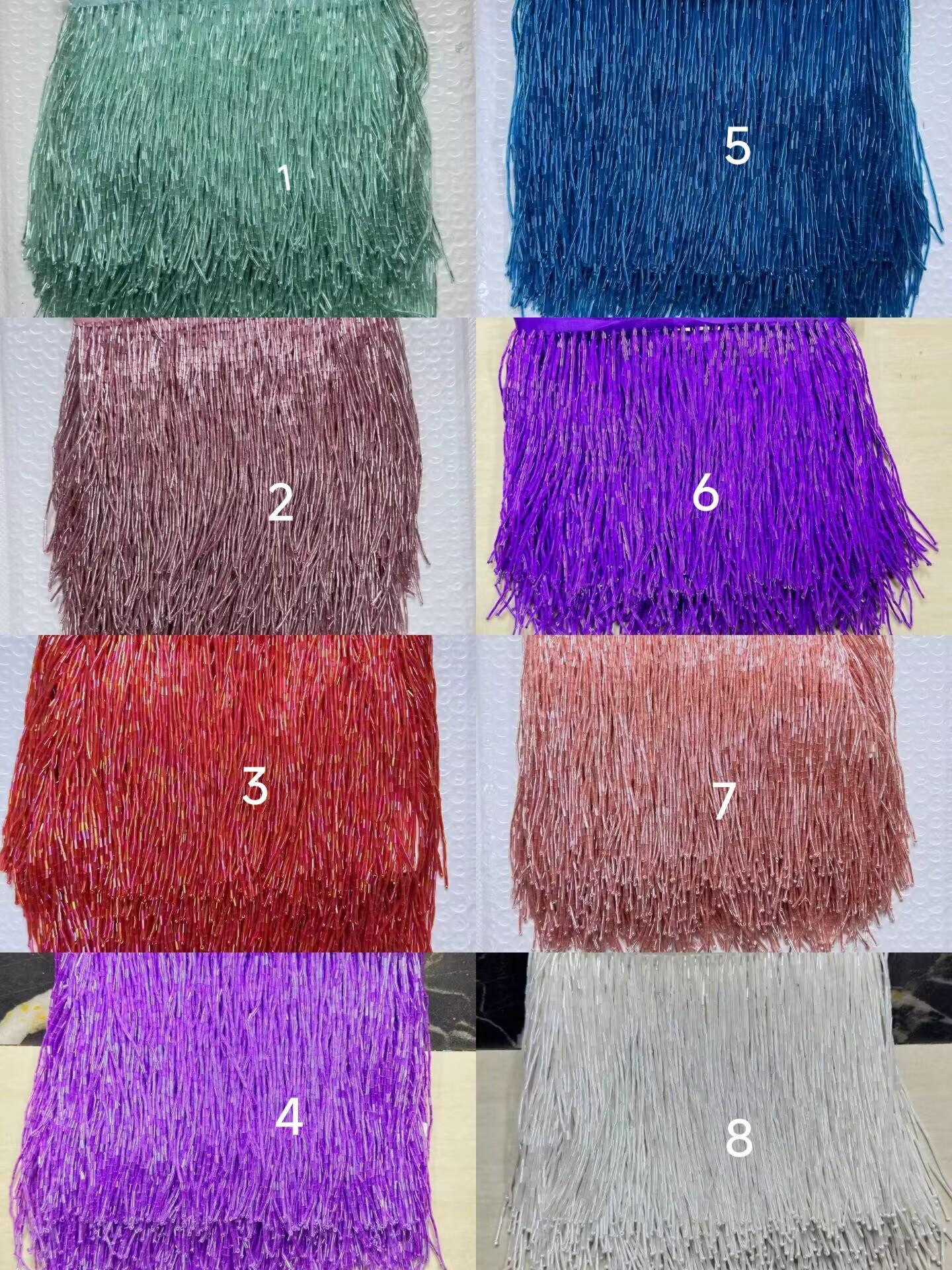 Bordure à franges de perles tubulaires, couleurs personnalisées, 15 cm de large, 9 m