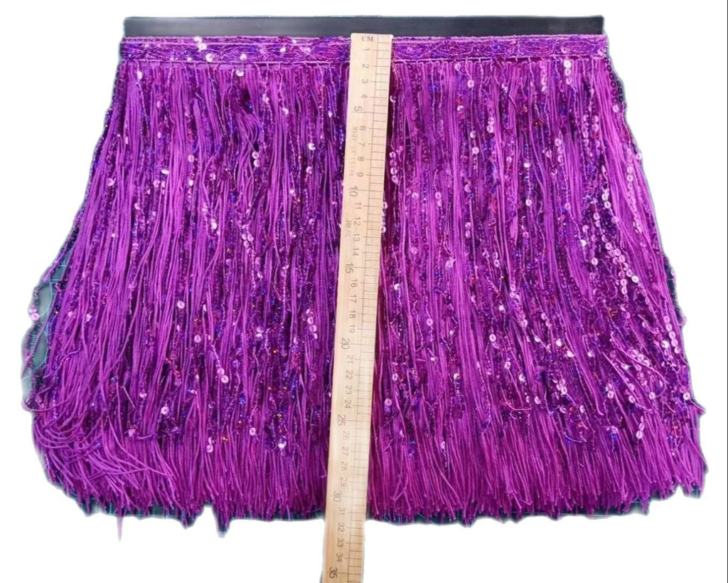 10 yards 12 inch Wide  Sequins fringe Combined with Polyster Fringe, Dress Costume Handbag Boots Lampshade Curtain Fringe, 8 Colors