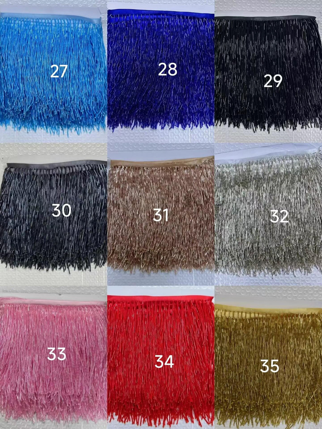 Bordure à franges de perles tubulaires, couleurs personnalisées, 15 cm de large, 9 m