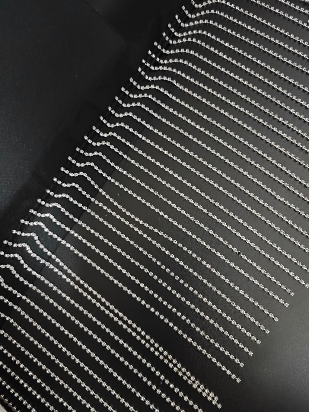 91cm Long 18cm Wide Shiny Rhinestone Chain Bead Fringe, Silver Chain with 2mm Clear Rhinestone Beaded Fringe