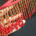 Handgemaakte kralenfranje van 90 cm lang en 8 cm breed met kristallen kralen, rood/peridot/kristal, geschikt als lampenkapfranje, jurkfranje of voor zelfgemaakte naaiprojecten.
