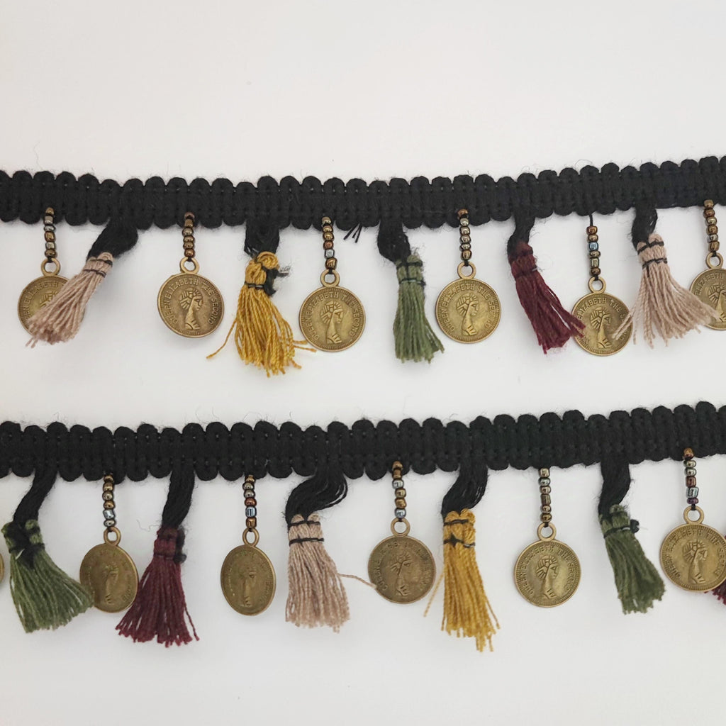 Beaded Tassel Fringe: Antique Coins, Colorful Trim, Lampshade Dress Embellishment