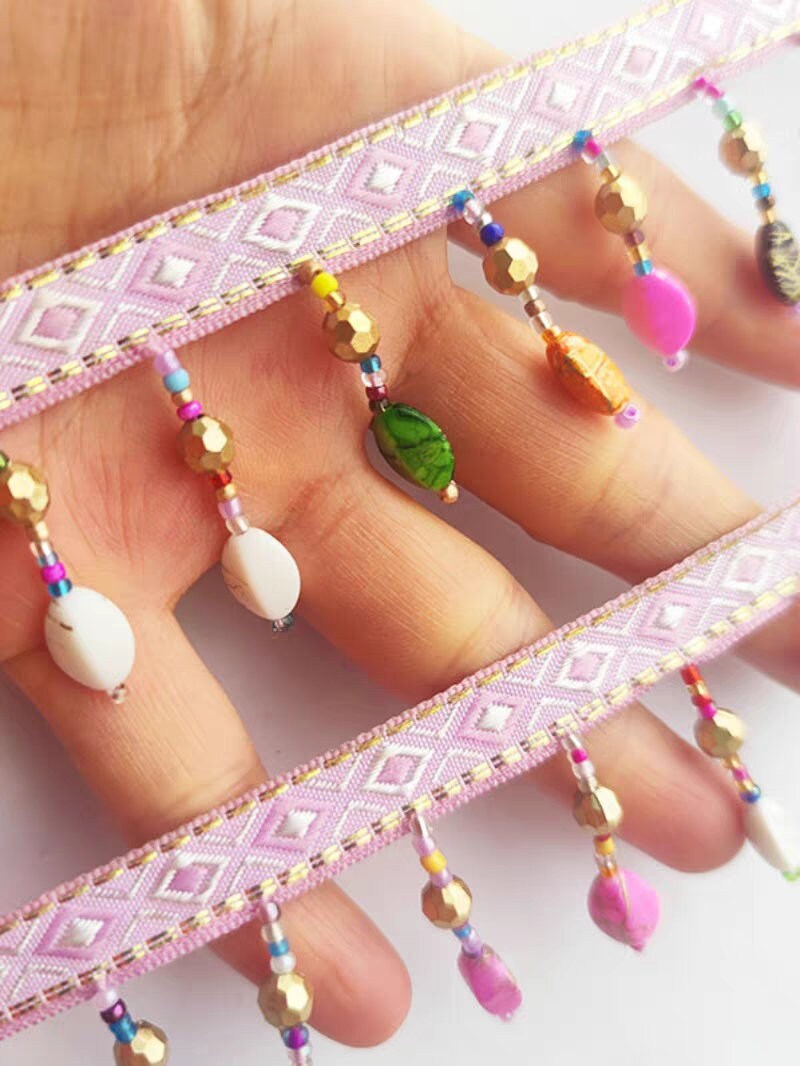 Handgemaakte schattige stervlinder van 90 cm lang en 2,5 cm breed, met kleurrijke kralen, kralenfranje, geschikt voor lampenkap, jurk of andere doe-het-zelfprojecten.