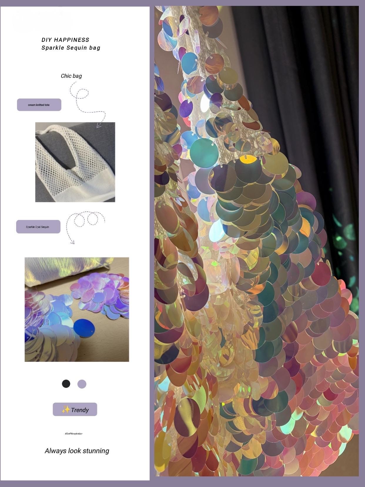 Sparkly Sequin Tote Bag,  Hand Stitched Sequins Bag, Gift For Sequins Lovers, Custom make colors