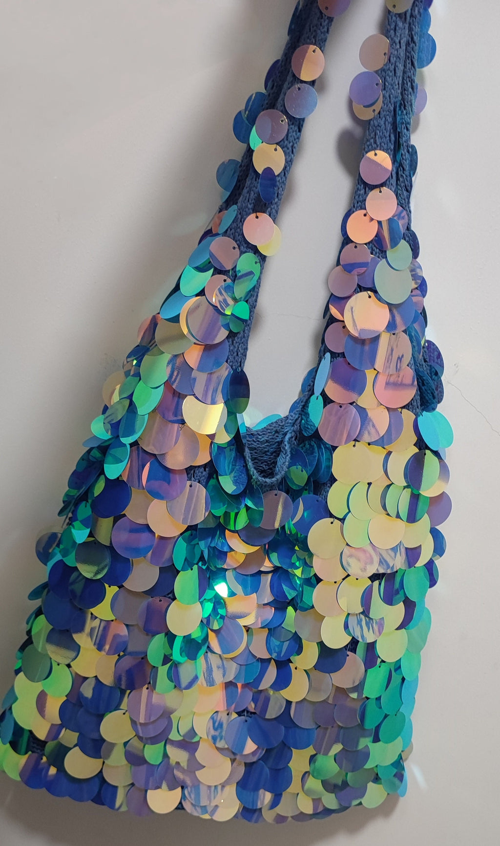 Handgestikte schoudertas met pailletten, glinsterende tote bag voor dames, cadeau voor de lente, modetas van Spring24, Ocean Moonlight