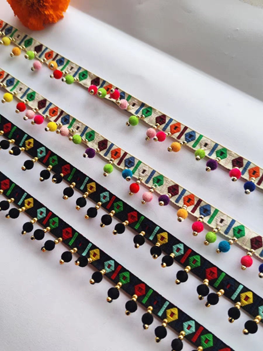 Handgemaakte fluwelen lantaarnfranje van 90 cm lang en 3 cm breed, kralenfranje voor lampenkap, knutselfranje voor kinderen.