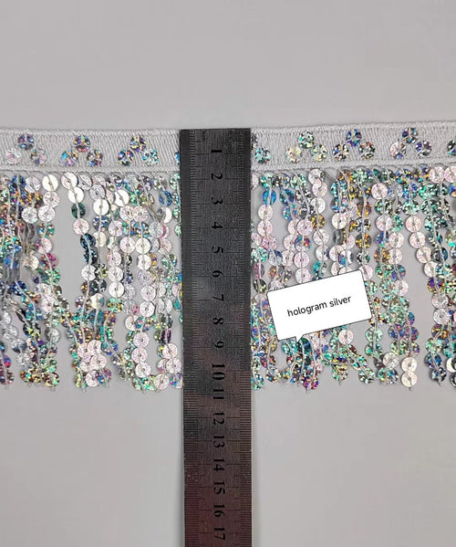 10 yards (ca. 9,4 cm) brede, dikke paillettenfranjes voor laarzen, paillettenkwastjes, glinsterende franjes, verkrijgbaar in verschillende kleuren, op maat gemaakte kleuren in kleine hoeveelheden.