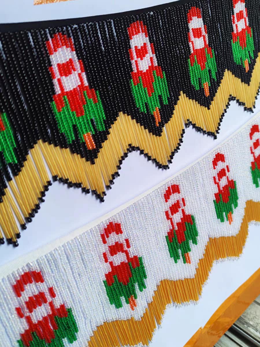 Handgemaakt, 100 cm lang en 15 cm breed, met bloemenpatroon, kralenfranjes, gordijn, lampenkap, tafelloper, doe-het-zelf naaibenodigdheden