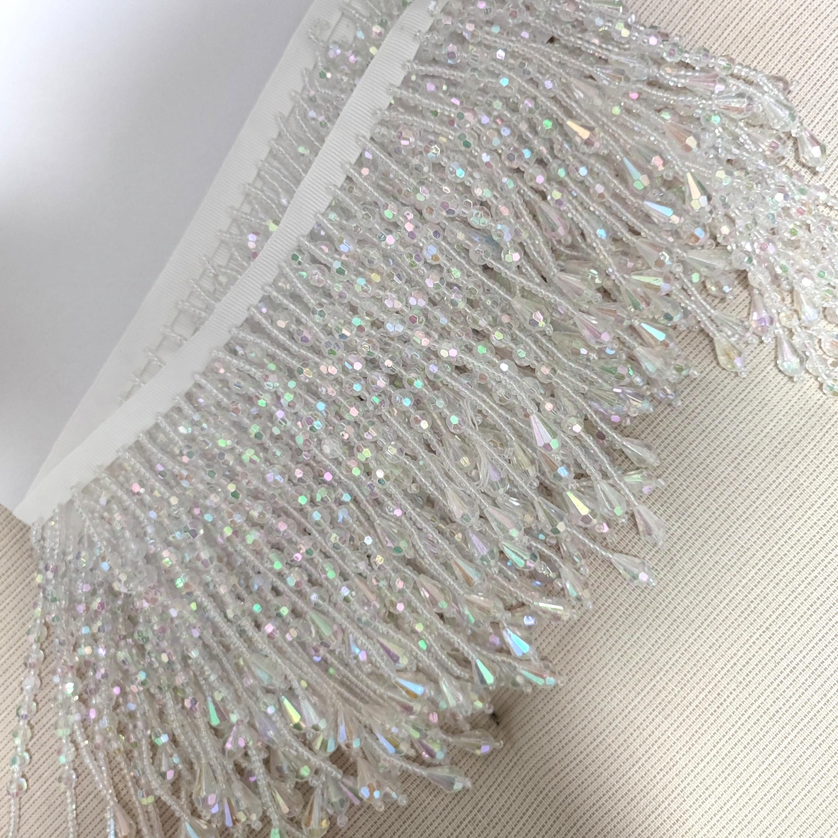 Frange perlée transparente Iris AB, frange perlée dorée : garniture pour cocktails et abat-jour (5 yards)