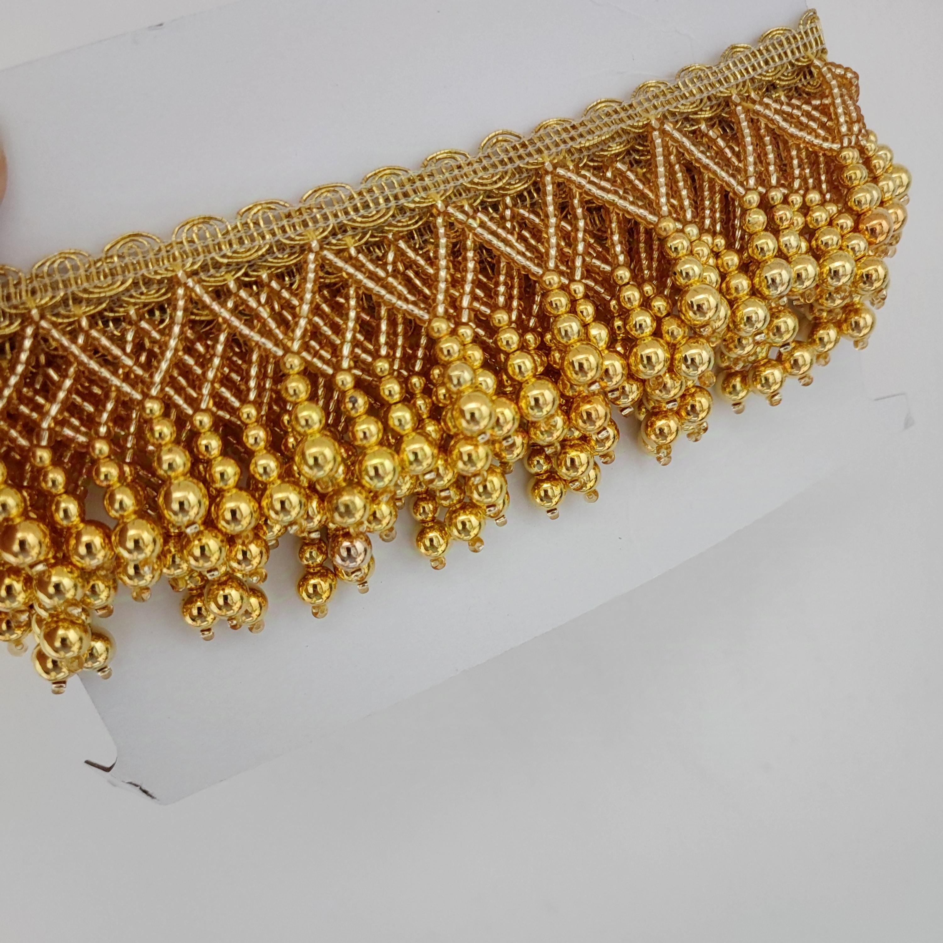 Gouden kralenfranje: Couture lampenkapversiering (91 cm)