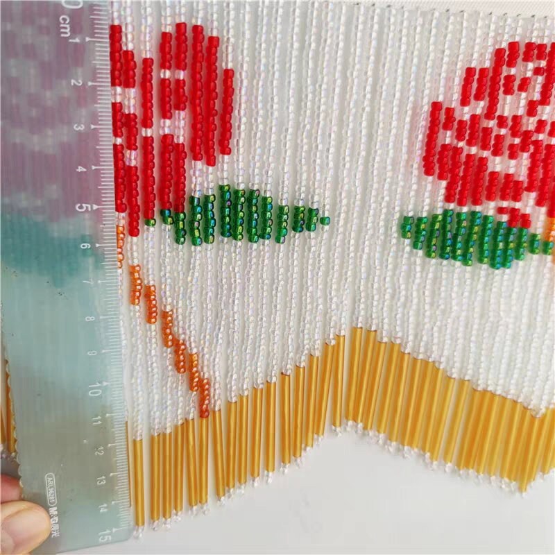 Handmade 74cm Long 15cm Wide Rose Pattern Flora Beaded Fringe, Curtain Table Runner Fringe, Lampshade Fringe, DIY Craft Rose Bead Fringe