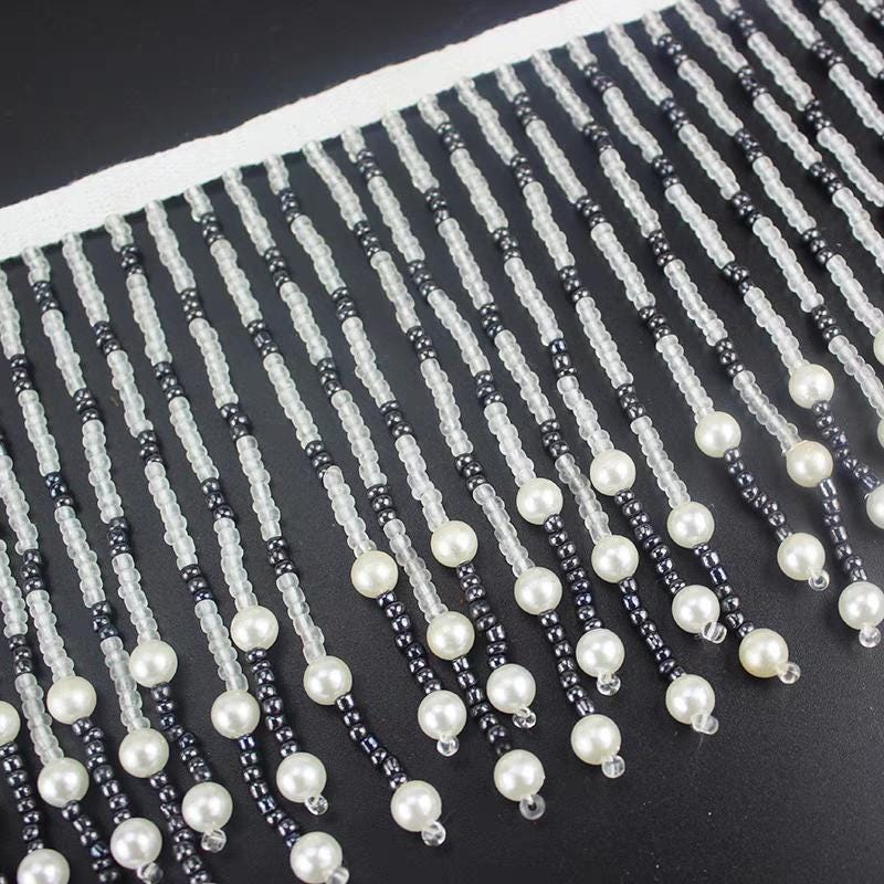 Pompon à franges en perles de verre de 11 cm de large, perles argentées, roses, rouges, noires, bleues et vertes, pour abat-jour, robe ou costume.