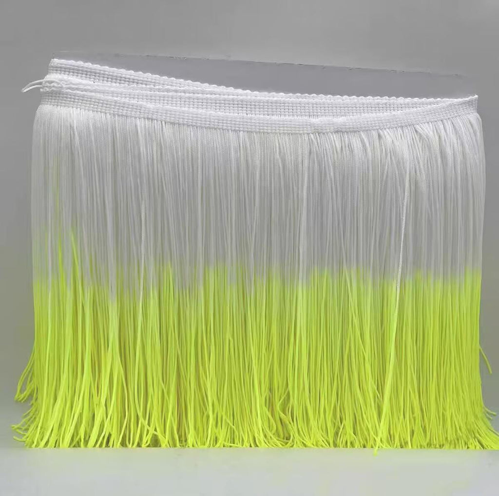 9m 20cm brede, tweekleurige nylon kettingfranje met ombré-verftechniek, ook op bestelling te bestellen met een aangepaste verftechniek.