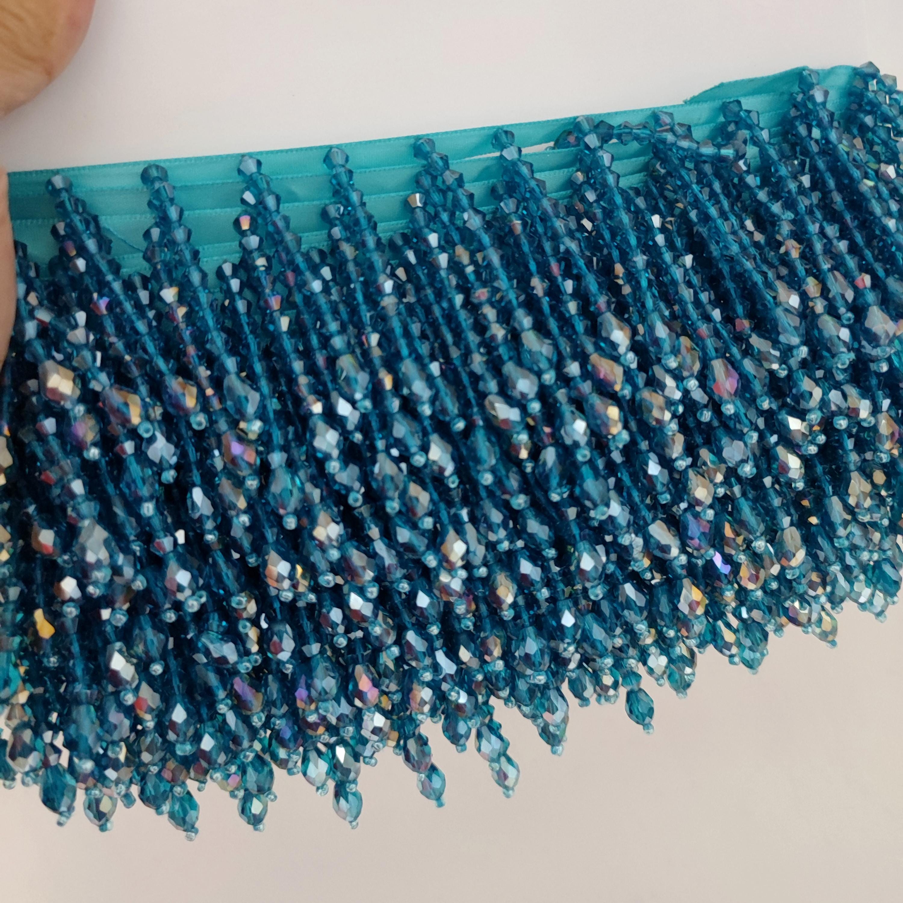 Kristallen kralen franje voor lampenkap: handgemaakte koningsblauwe afwerking