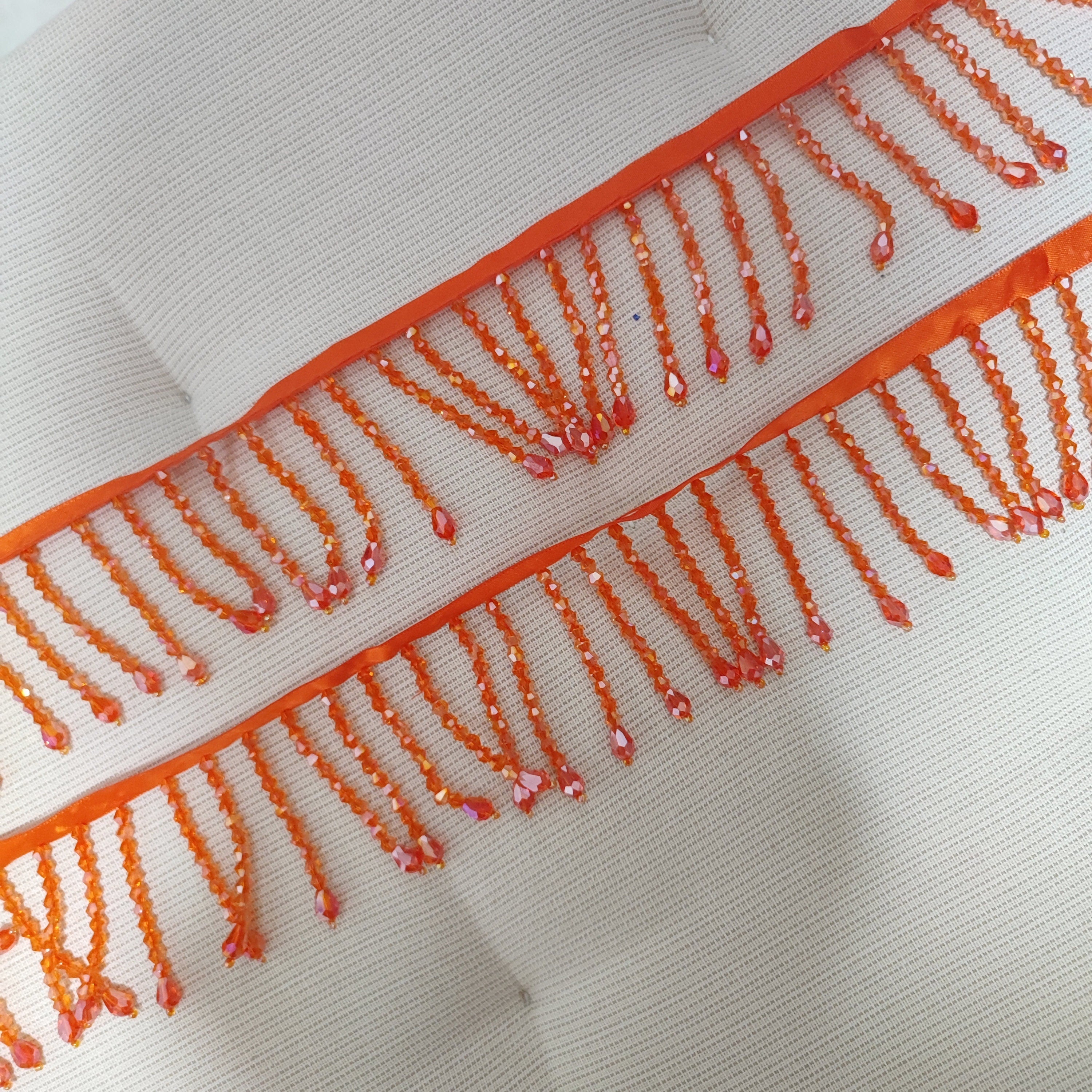 Frange de perles de cristal faites à la main : Bordure de robe rouge rubis, 5,5 cm de large