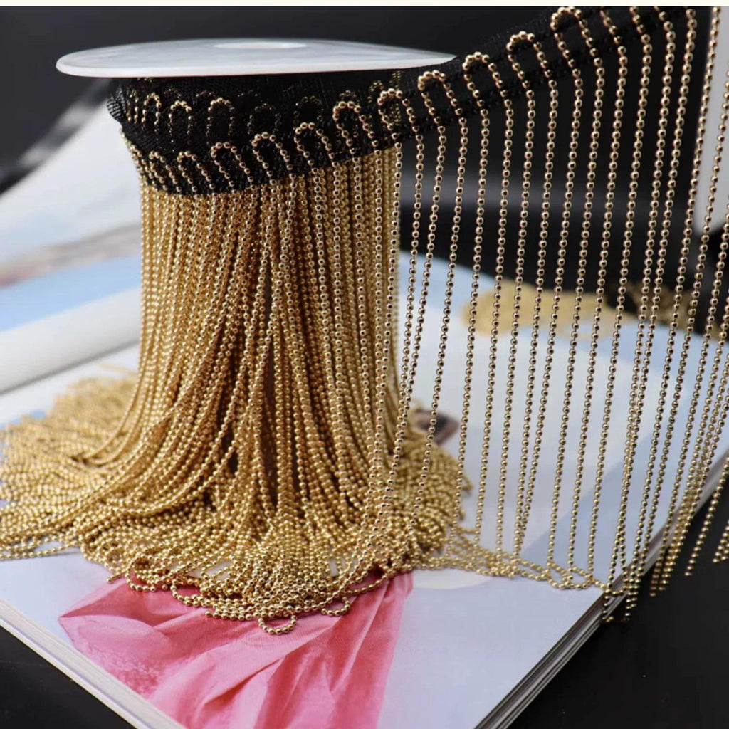 Frange en chaîne de perles de cuivre de 1 m de long et 15 cm de large, frange en chaîne de perles argentée, dorée ou canon de fusil de 15 cm de large pour abat-jour