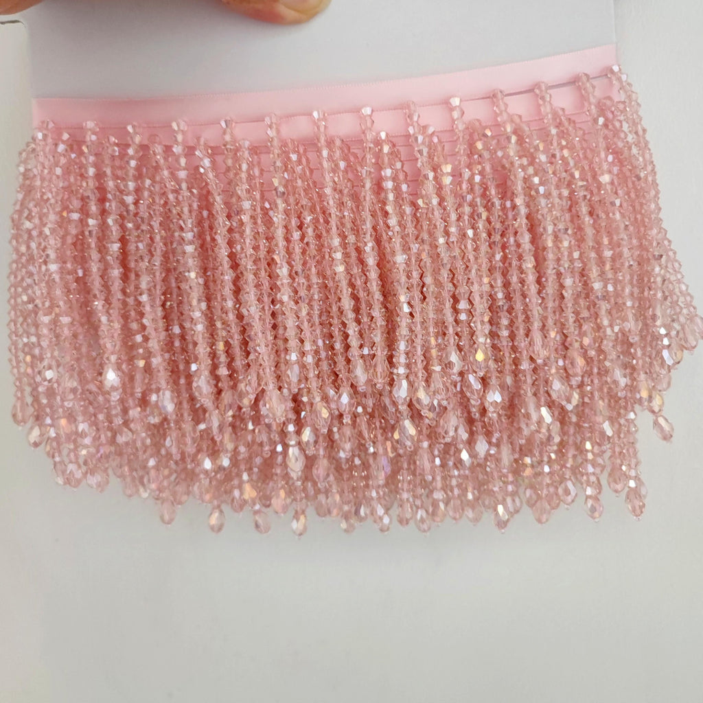 Frange de perles de cristal de 10 cm de large, rose, rouge, rose vif, bleu, vert, noir, orange, lilas, violet, transparent, doré, jaune.