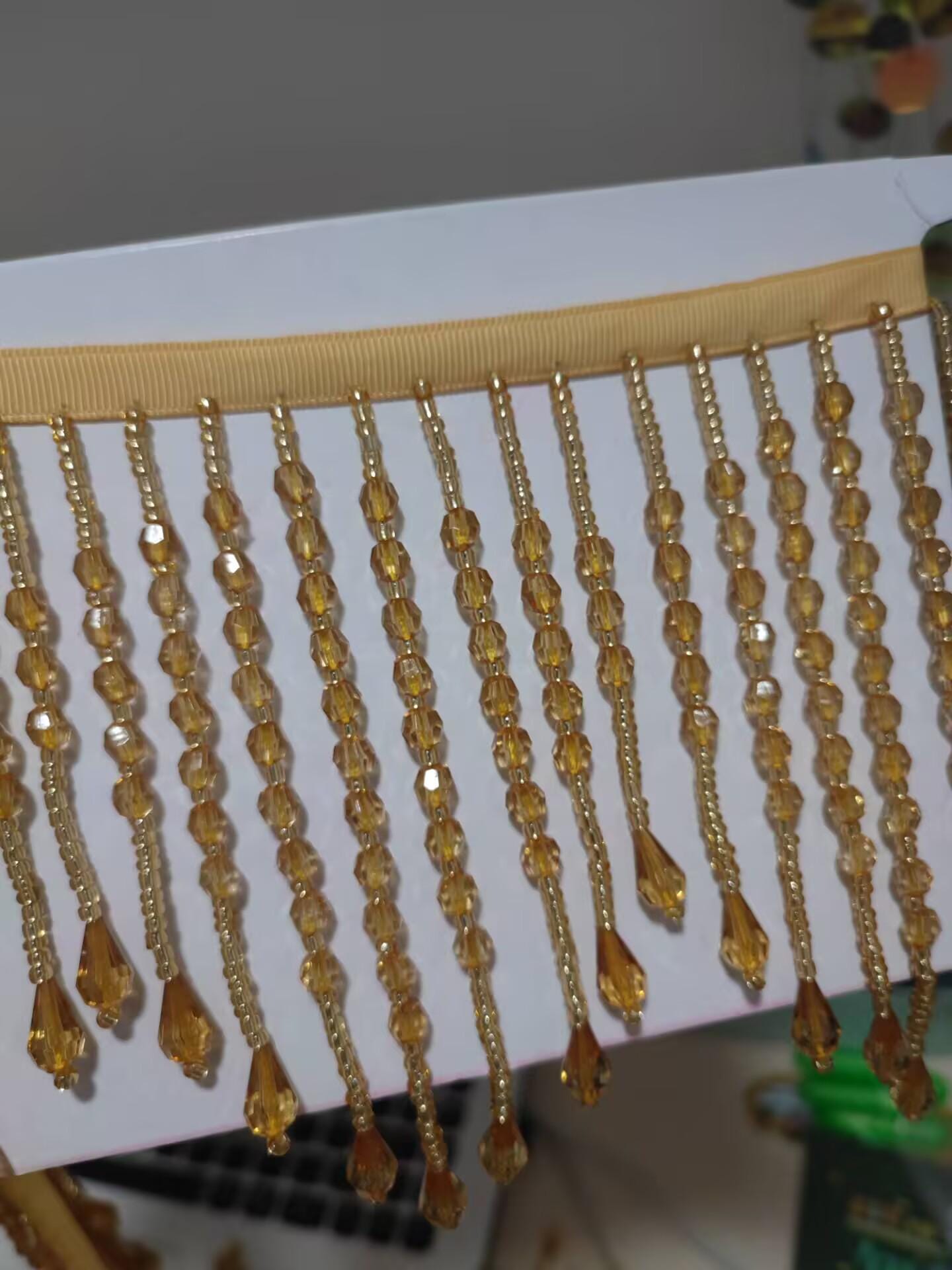 Frange perlée transparente Iris AB, frange perlée dorée : garniture pour cocktails et abat-jour (5 yards)