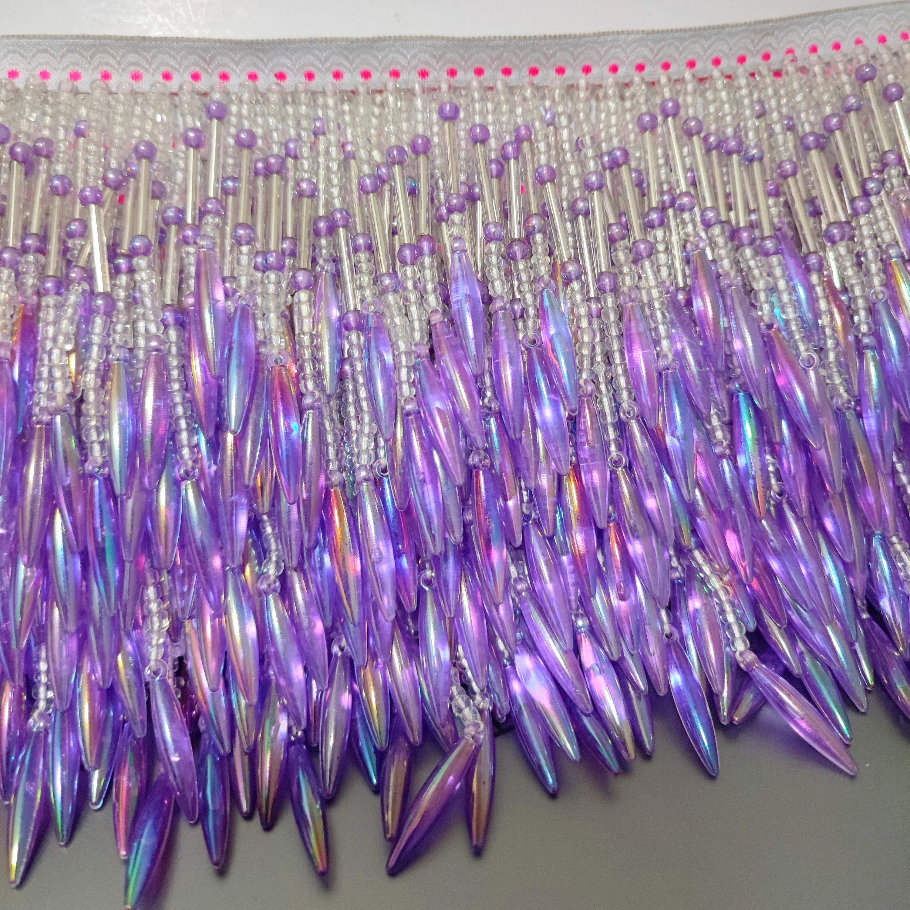 1 meter Long 4-inch Wide Handmade Purple Beaded Chevron Fringe, Lampshade Trim, DIY Decorative Ornaments