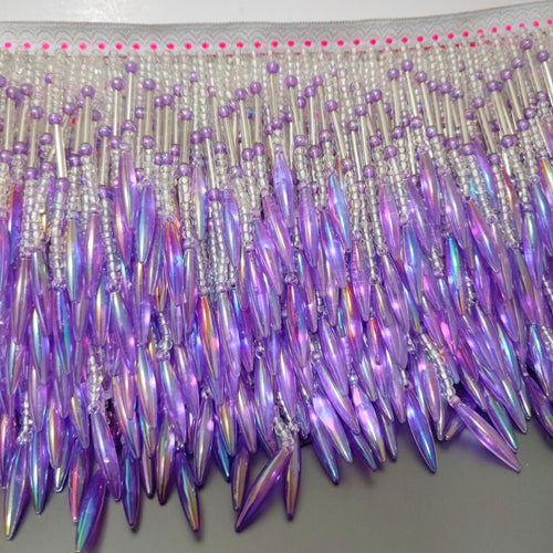 1 meter Long 4-inch Wide Handmade Purple Beaded Chevron Fringe, Lampshade Trim, DIY Decorative Ornaments